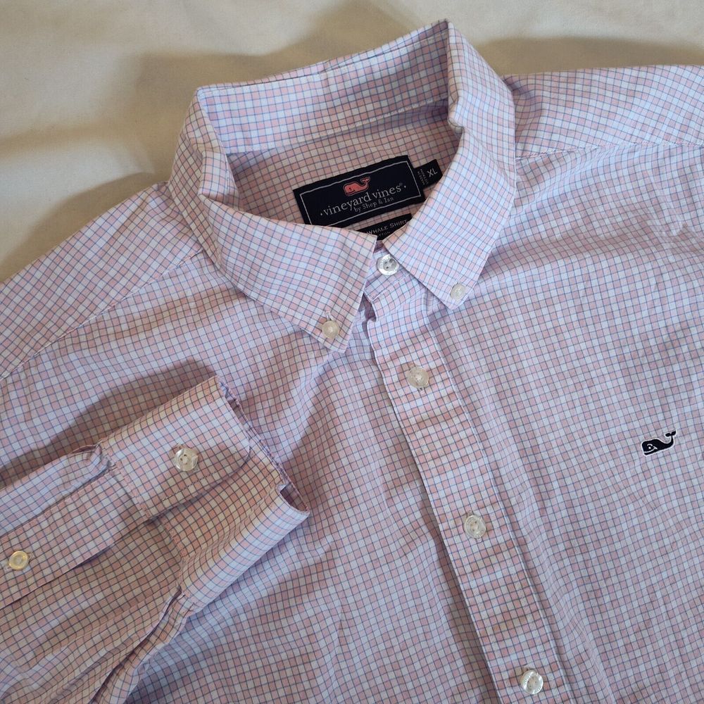 Vineyard Vines Slim Fit Whale Shirt Pink Plaid Men's Size XL